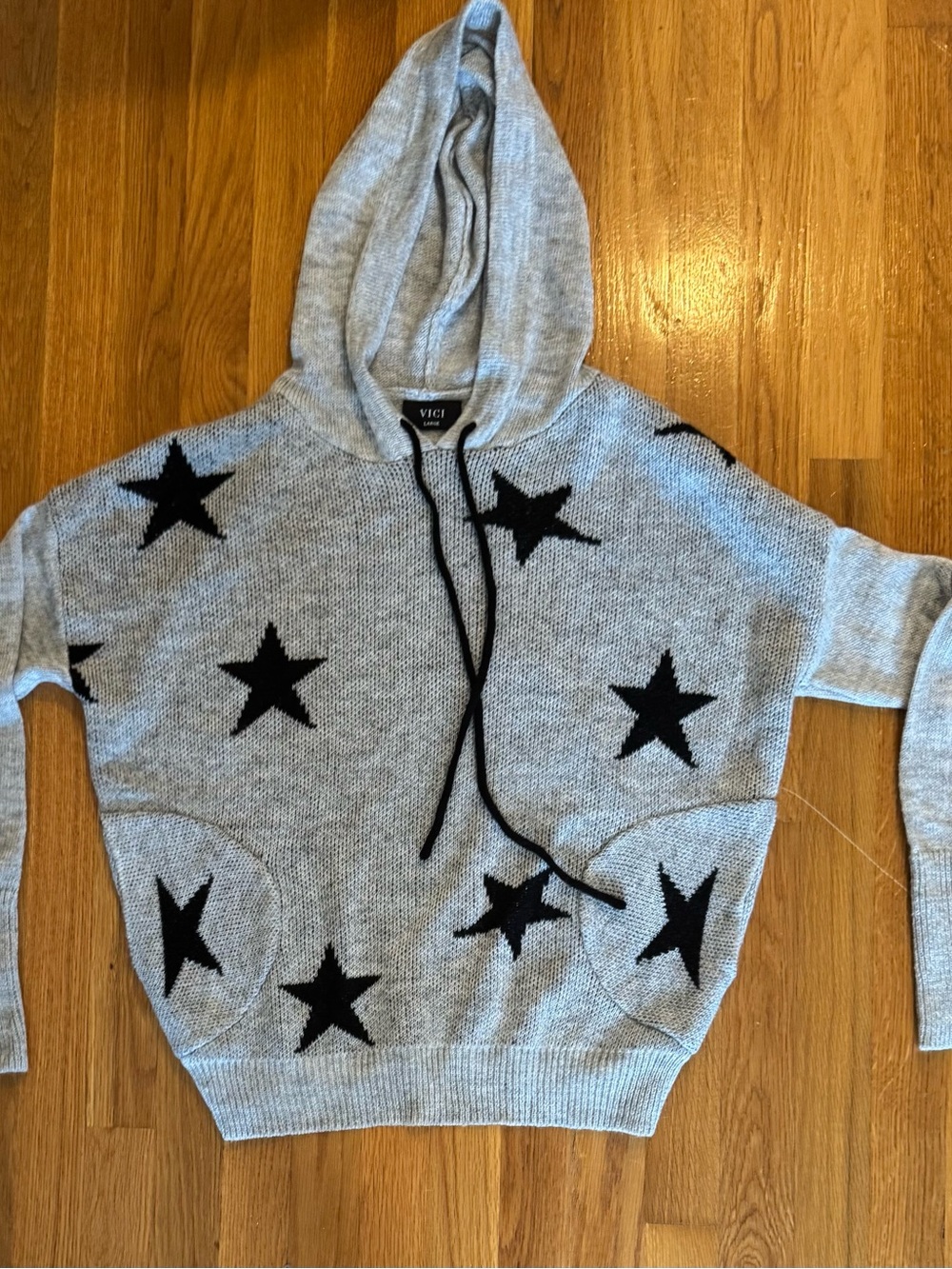 VICI Gray & Navy Star Knit Hooded Sweater Size Large
